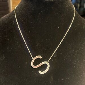 Sterling silver 925 cubic zirconia S initial necklace
